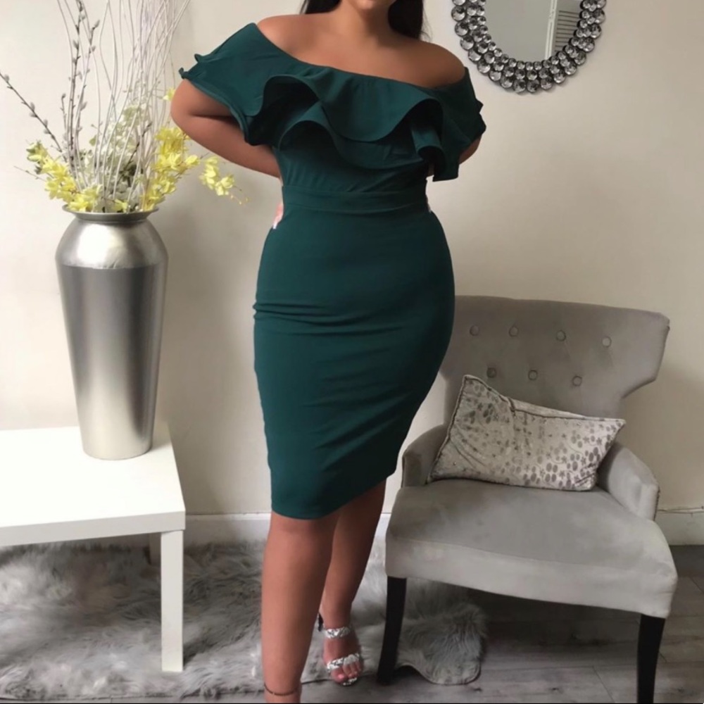 Green off shoulder dress